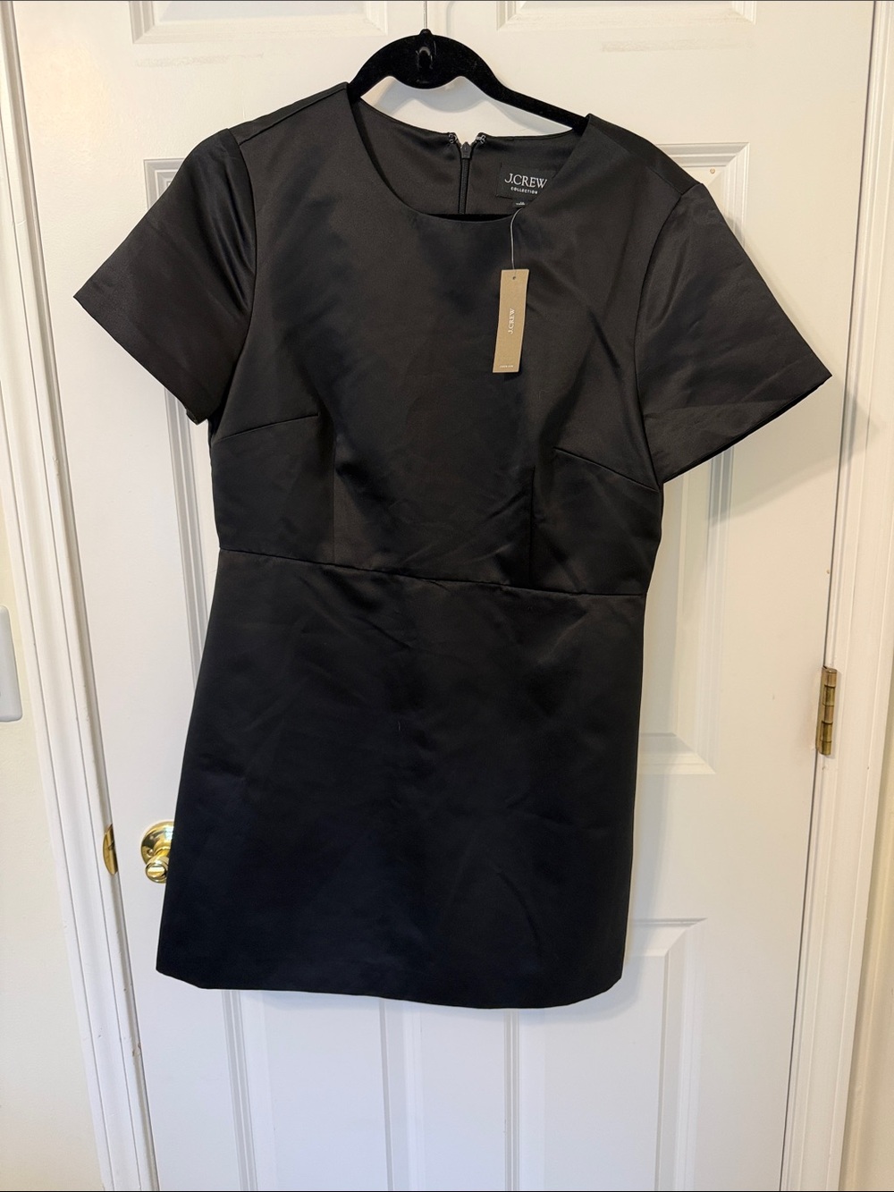 J. Crew Black Short-Sleeve Mini Sheath Dress 12 NWT